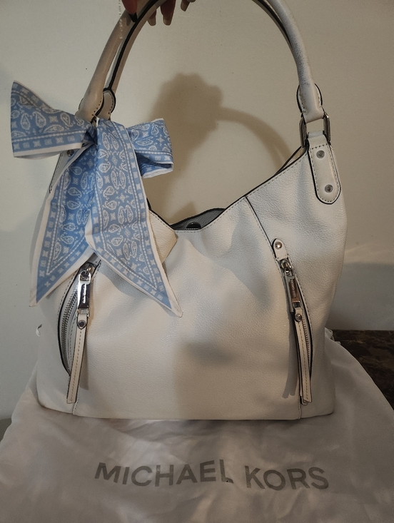 Michael Kors Handbags - Michael Kors White Leather Shoulder Bag w Scarf/Dustbag EUC